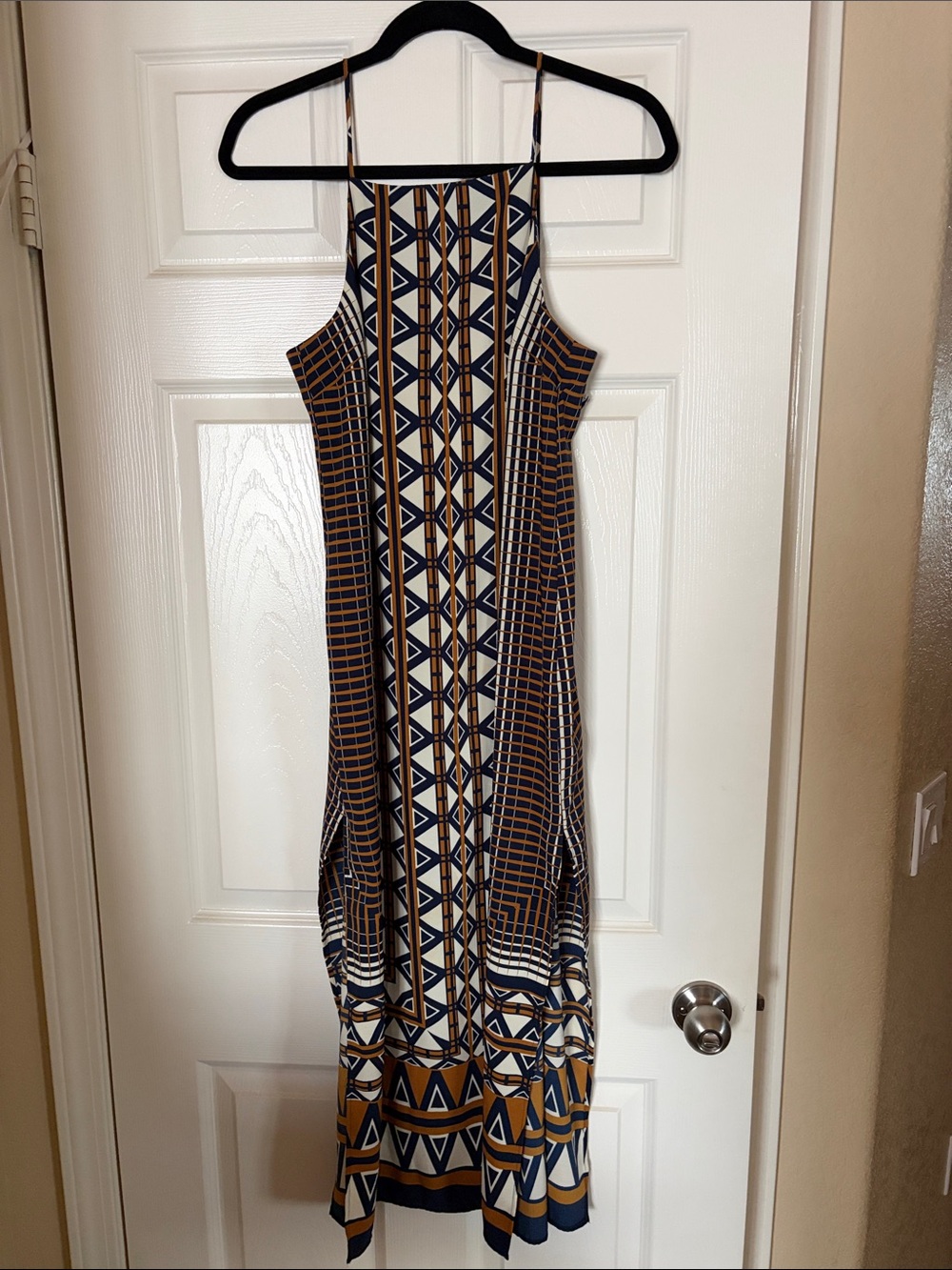 Topshop Navy, Tan & White Geometric Print Dress Like New